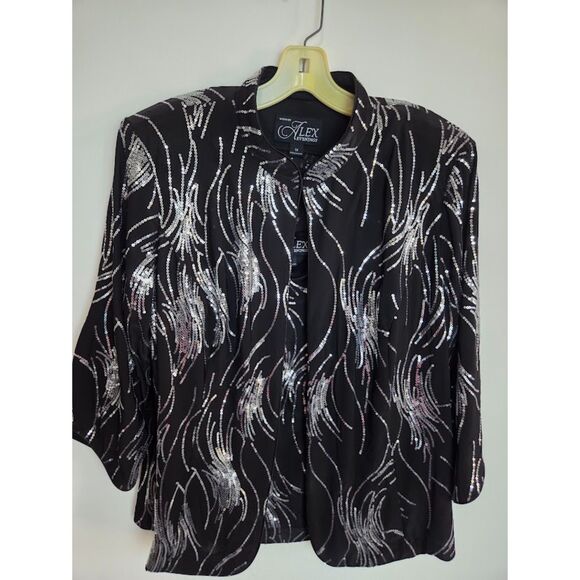 Alex Evenings Tops - Alex Evenings Black w/Silver Sequins Evening Top/Cardigan Jacket Set size 1X